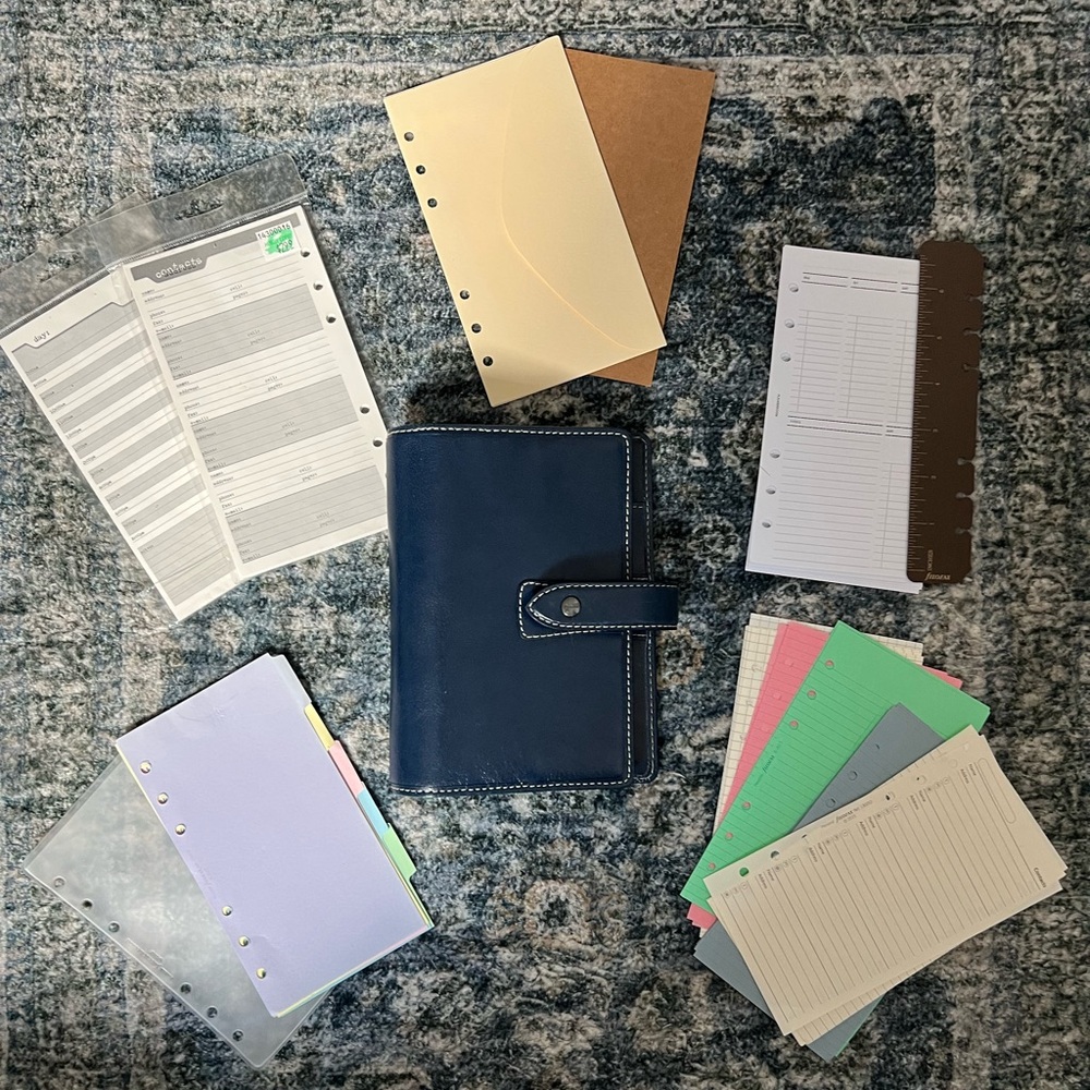 Filofax Malden Personal Leather Organizer - Navy with various inserts! :)